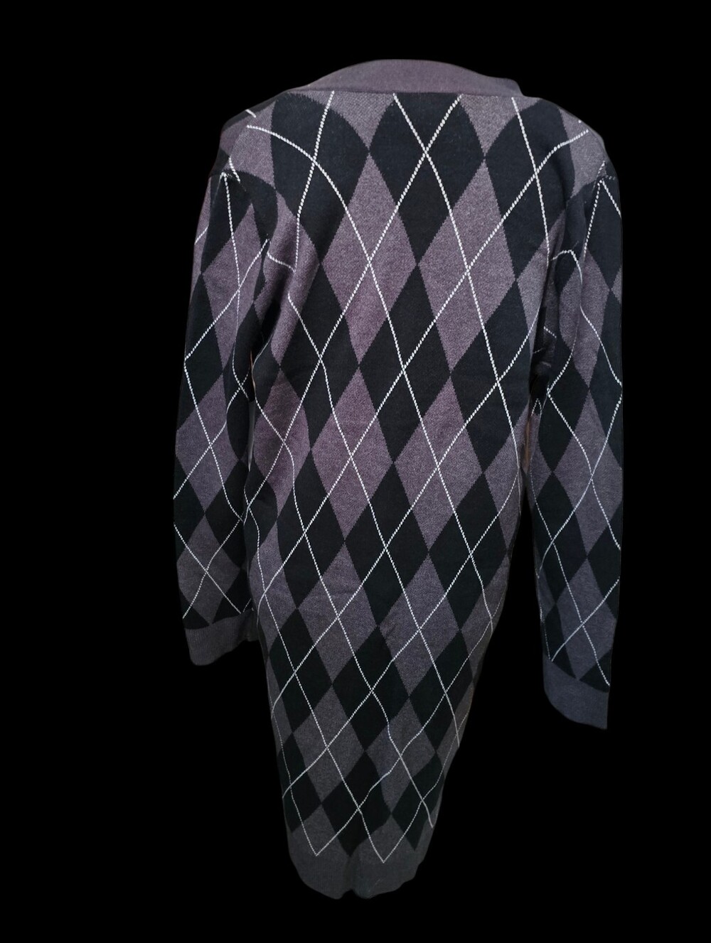 Liz Claiborne Gray and Black Argyle Long Cardigan - Picture 5 of 7